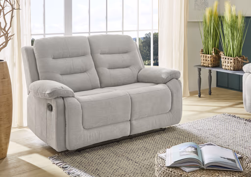 Sofa - 2-Sitzer, Relaxfunktion, Stoff, Grau