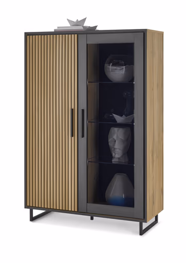 Vitrine- Eiche Dekor, Schwarz, Glas