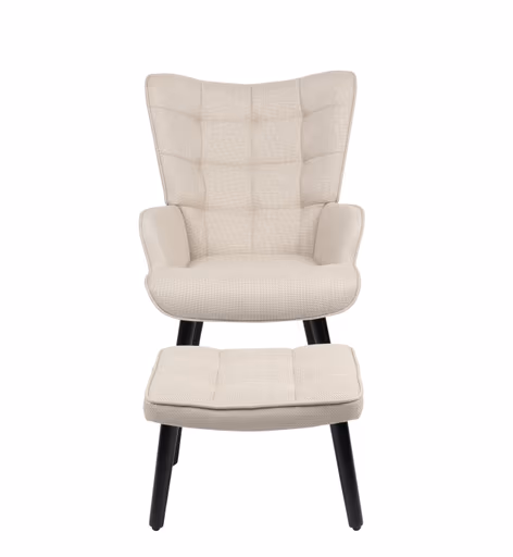 Sessel mit Hocker - Stoff, Beige