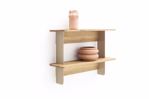 Wandregal Olai - Wildeiche massiv, Metall, Beige