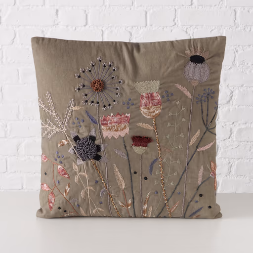 Deko-Kissen - B/L ca. 45x45 cm, Beige/Grün/Hellrosa