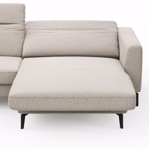Ecksofa Rafaela 2.0 - 2,5-Sitzer mit Longchair rechts inkl. Sitzvorzug, Kopteilverstellung motorisch und Relaxfunktion motorisch im Longchair, Stoff, Champagner