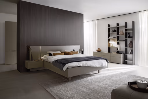 Bettanlage Matera - Liegefläche ca. 180x200 cm, Lack, Muschelgrau, Wildeiche, Coffee