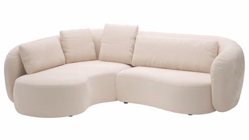 Ecksofa Karasu - Ottomane links mit 3-Sitzer rechts, Stoff, Creme