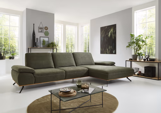 Sofa - 3-Sitzer mit Longchair rechts, Stoff, Moosgrün