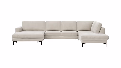 Wohnlandschaft Oviedo - Longchair links mit 2-Sitzer und Ecke rechts, Stoff, Natur