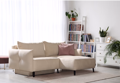 Ecksofa - Schlaffunktion mit Bettkasten, Stoff, Natur