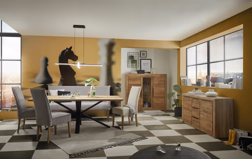 Highboard - Eiche Dekor, Eiche Massiv, Geölt