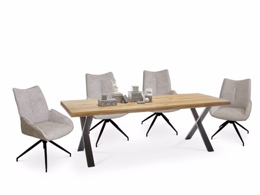 Esstisch - LB ca. 240x100 cm, Eiche massiv geölt, Baumkante, Schwarz