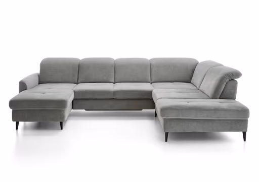 Wohnlandschaft - Longchair links mit 2,5-Sitzer und Ecke rechts, Sitztiefe verstellbar, Stoff, Grau