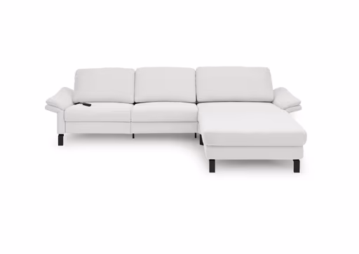 Ecksofa CALM PREMIUM 2.0 - 3-Sitzer mit Longchair rechts, Relaxfunktion motorisch, Armlehne verstellbar, Stoff, Hellgrau