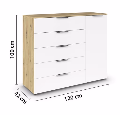 Kommode RIPP- Eiche Dekor, Weiß