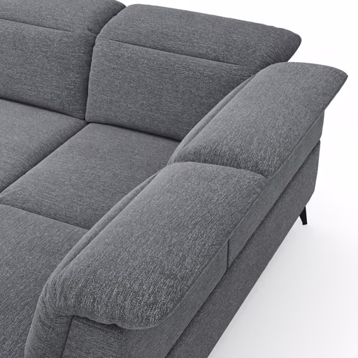 Ecksofa Alegria - 2,5-Sitzer mit Ecke rechts inkl. Schlaffunktion und Kopfteil/ Armteil/ Sitztiefe verstellbar, Stoff, Graublau