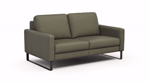 Sofa Enna - 2,5-Sitzer, Armlehne A, Leder, Olive, Kufe, Schwarz