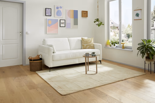 Schlafsofa Laredo - 2,5-Sitzer inkl. Schlaffunktion und Armlehne klappbar, Stoff, Offwhite