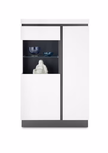 Highboard-Vitrine - Alpinweiß, Anthrazit