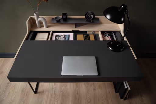 Schreibtisch - Eiche, Milk, Lack, Dunkelgrau