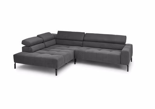 Ecksofa COLLEEN 2.0 - Ecke links mit 2-Sitzer, Kopfteil verstellbar, Feincord, Anthrazit