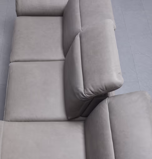 Ecksofa Rockport B - 2,5-Sitzer mit Longchair rechts inkl. Kopfteil/Sitztiefe/Armlehne verstellbar, Leder, Grau
