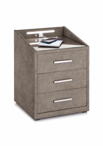 Nachttisch- Taupe, mit Glasplatte, inkl. Beleuchtung