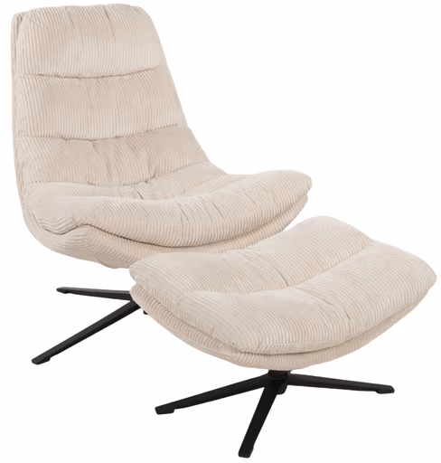 Relaxsessel mit Hocker - drehbar, Cord, Beige