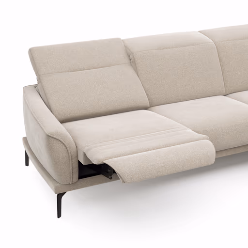 Ecksofa Amadena - 2-Sitzer mit Ecke rechts inkl. Relaxfunktion motorisch, Sitzvorzug und Kopfteilverstellung, Stoff, Creme