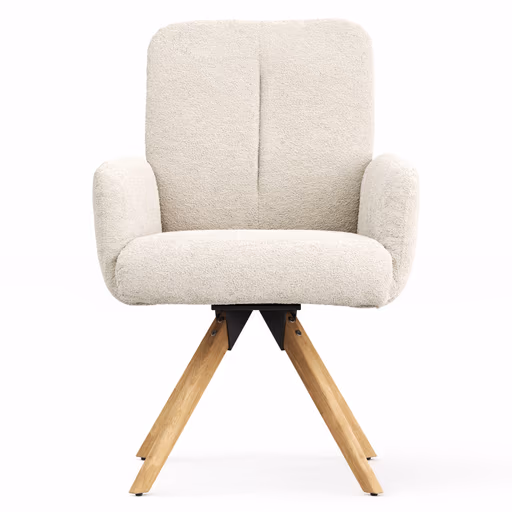 Armlehnstuhl Evania - Dreh und Relax-Funktion, niedriger Rücken, Stoff, Creme