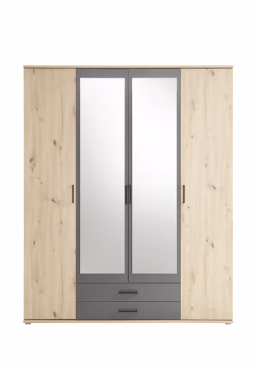 Drehtürenschrank- B ca. 160 cm, Eiche Dekor, Spiegel, Anthrazit