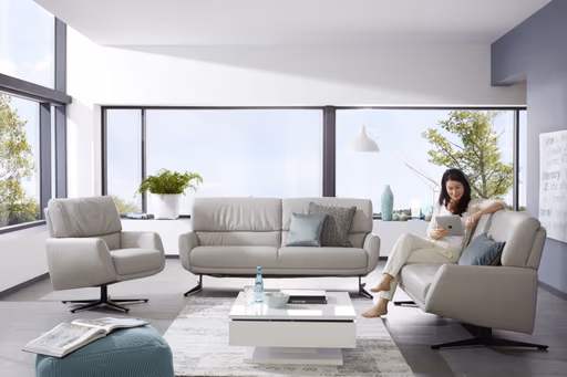 Sofa - 3-Sitzer, Leder, Silbergrau