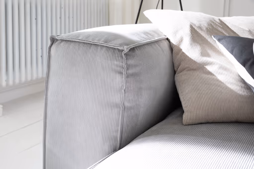 Ecksofa Aki - Longchair links, 1,5-Sitzer, Stoff, Hellgrau