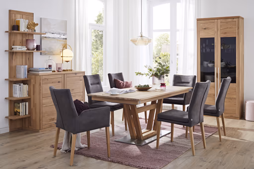 Esstisch Faro Plus - LB ca. 180x90 cm, Tisch verlängerbar (Klappeinlage einseitig), Wildeiche massiv, Bianco