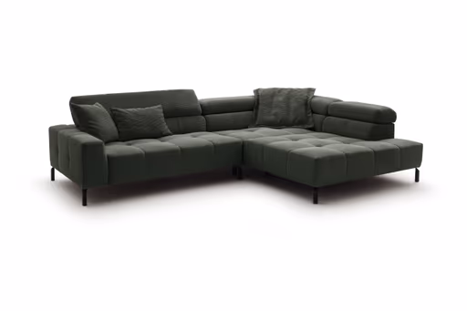 Ecksofa - 2-Sitzer mit Ecke rechts, Kopfteil verstellbar, Feincord, Olive