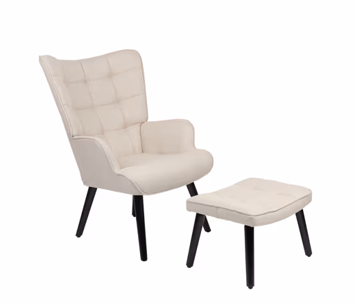 Sessel mit Hocker - Stoff, Beige