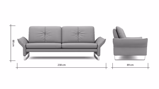 Sofa Tenero - 3-Sitzer inkl. Armlehne verstellbar, Leder, Anthrazit
