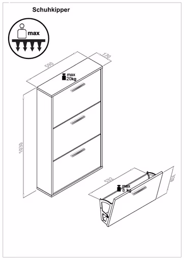 Schuhkipper - B ca. 59 cm, Anthrazit