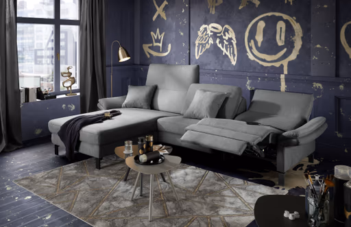 Ecksofa CALM PREMIUM 2.0 - Longchair links mit 3-Sitzer, Relaxfunktion motorisch, Armlehne verstellbar, Stoff, Anthrazit