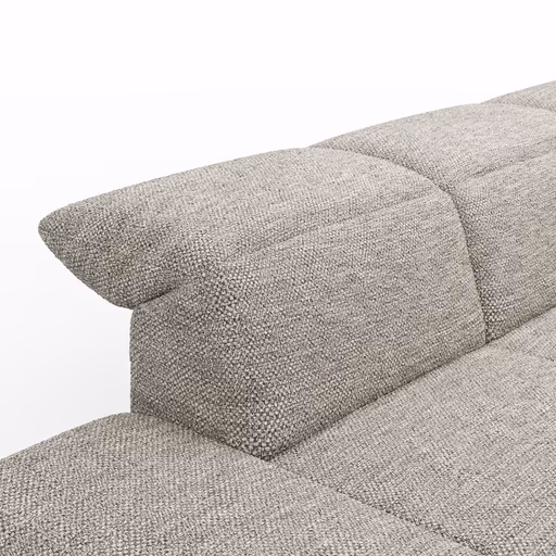 Ecksofa Elena - 2-Sitzer mit Longchair rechts, Kopfteil/Armlehne verstellbar, Stoff, Silbergrau