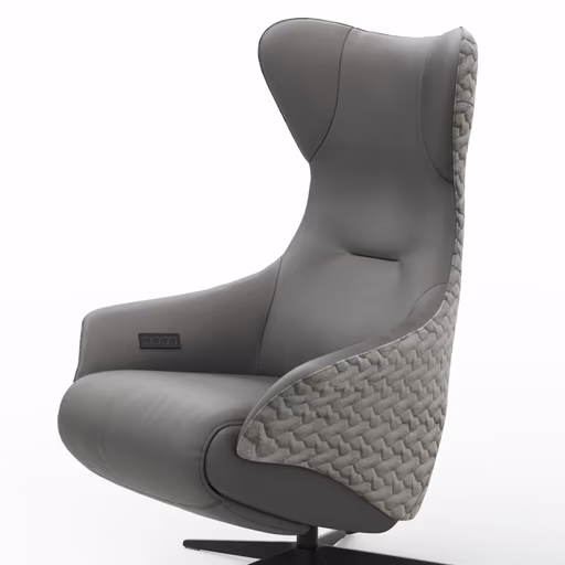 Relaxsessel Follina - Relaxfunktion (motorisch), Leder, Stoff, Grau