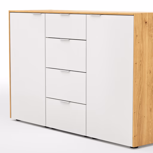 Kommode Colorado Beimöbel - BHT ca. 138x87x43 cm, Glas weiß mit Eiche furniert