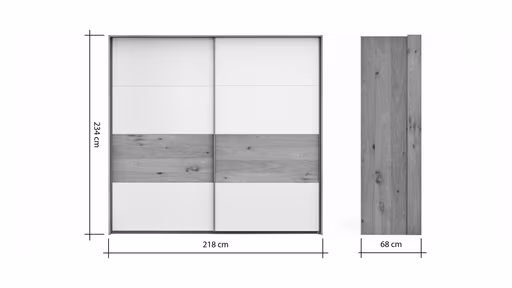 Schwebetürenschrank Viana - B ca. 218 cm, Furnier, Balkeneiche, Hellgrau