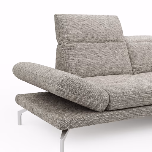 Ecksofa Elena - 2-Sitzer mit Longchair rechts, Kopfteil/Armlehne verstellbar, Stoff, Silbergrau