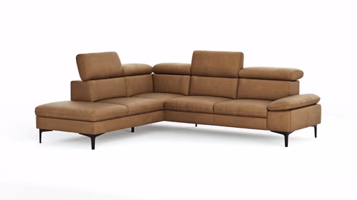 Ecksofa Felipa - Ecke links mit 2,5-Sitzer inkl. Kopfteil verstellbar, Leder, Cognac