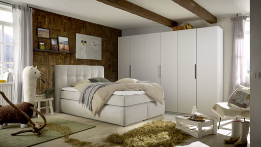 Boxspringbett JANAH- Liegefläche ca. 140x200 cm, Stoff, Creme