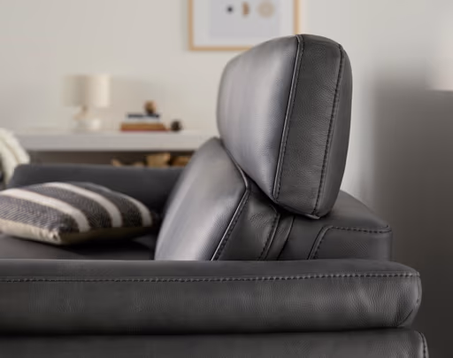 Sofa Atella - 2,5 Sitzer inkl. motorischem Sitzvorzug, Kopfteilverstellung, Leder, Anthrazit