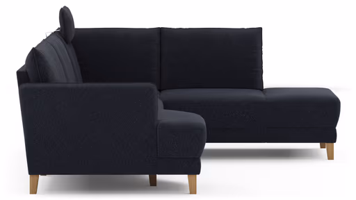 Sofa Stamford - 3,5-Sitzer, Bogen links mit Ecksofa 2-sitzig und Abschlusshocker Rechts, inkl. Armlehne verstellbar und Kopfstütze, Stoff, Dunkelblau