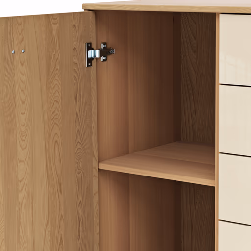 Kommode Lenoso - Eiche massiv, Glas Champagner