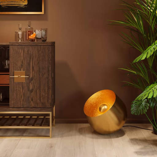 Bodenleuchte- DH ca. 50x50 cm, Stahl, Messing beschichtet, Gold