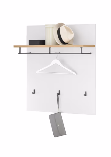 Garderobenpaneel - B ca. 85 cm, Weiß, Artisan Eiche Nachbildung