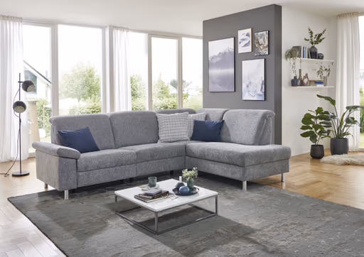 Ecksofa - 2-Sitzer mit Ecke rechts, Stoff, Platin