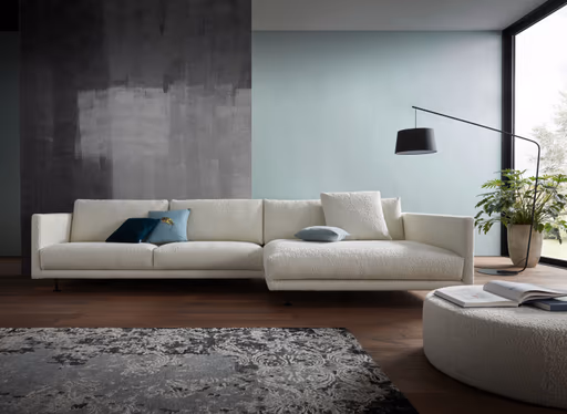 Ecksofa Cuneo - 2-Sitzer, Longchair rechts, Boucle, Creme